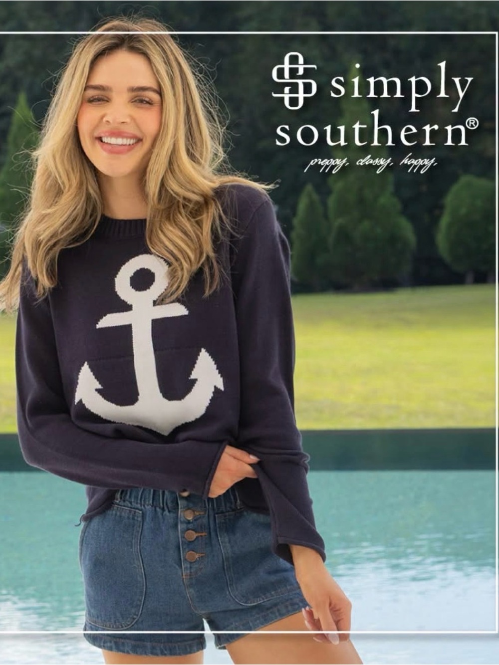 Simply southern XL woman’s Navy Anchor Sweater with Light Blue Anchor